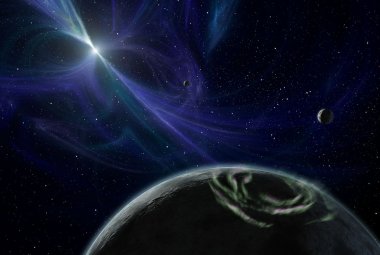 Wizja artystyczna układu planetarnego krążącego wokół pulsara milisekundowego
