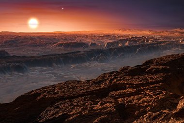 Wizja artystyczna pokazująca widok powierzchni planety Proxima b