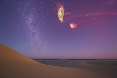 Widok na strumień gazu w Układzie Magellanów, jak wyglądał by na nocnym niebie.