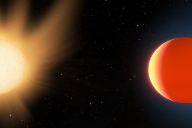 Wizja artystyczna egzoplanety LTT 9779b w pobliżu gwiazdy, którą okrąża.