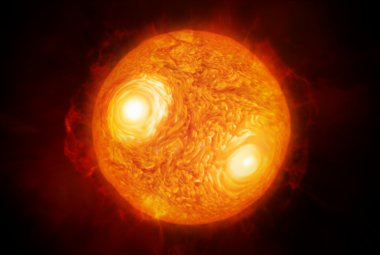 Wizja artystyczna czerwonego nadolbrzyma Antaresa, którego najbardziej szczegółowy do tej pory obraz uzyskali astronomowie techniką interferometrii optycznej. Źródło: ESO/M. Kornmesser. 