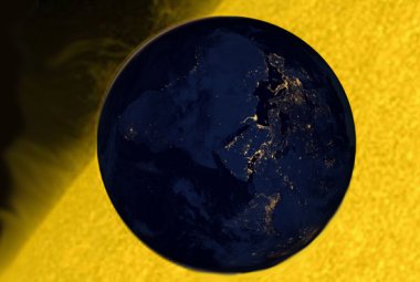 Wizualizacja przejścia (tranzytu) Ziemi przez tarczę Słońca. Źródło: ©SpaceRef