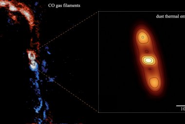 Obraz przedstawia włókna akrecyjne wokół protogwiazdy [BHB2007] 1.