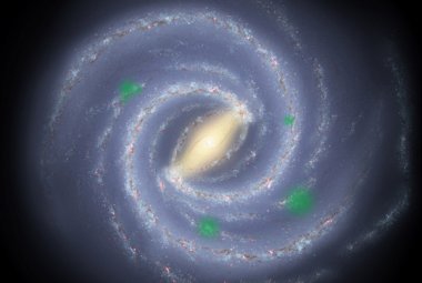 Koncepcja Drogi Mlecznej wypełnionej życiem. Zielone bąble to obszary, w których życie zdołało przemieścić się poza swój macierzysty układ gwiazdowy, tworząc kosmiczne oazy życia – według nowej teorii będziemy mogli je już niebawem wykryć. Źródło: NASA/JPL/R. Hurt