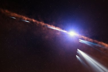 Na zdjęciu: Artystyczna wizja komet w układzie Beta Pictoris. Źródło: ESO/L. Calçada