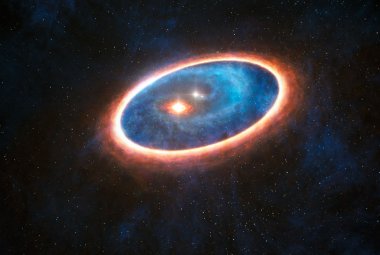 Na zdjęciu: Artystyczna wizja układu podwójnego GG Tauri-A. Źródło: ESO/L. Calçada