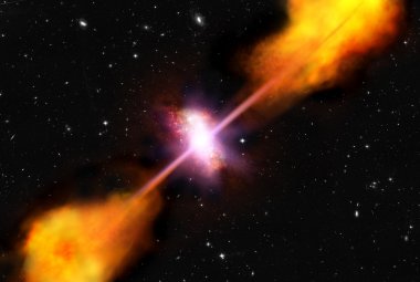 Wizja artystyczna galaktyki z aktywnym jadrem, supermasywną czarną dziurą w centrum.
