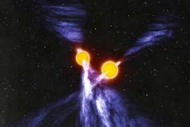 Ilustracja odkrytej pary pulsarów. Źrodło: Jodrell Bank Observatory 