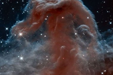 Obraz Mgławicy Koński Łeb opublikowany w dniu dwudziestych trzecich urodzin Kosmicznego Teleskopu Hubble'a. Po raz pierwszy pokazano tak dokładnie wewnętrzne struktury mgławicy. (Powiększ - space.com.) Źródło: NASA, ESA, and the Hubble Heritage Team (AURA/STScI)