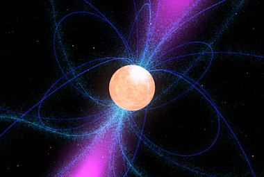 Kosmiczna latarnia. Wizja artysty przedstawiająca szybko rotujący pulsar emitujący strugi promieniowania. Źródło: NASA 