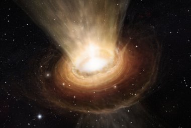 Wizja artystyczna przedstawiająca otoczenie supermasywnej czarnej dziury w sercu aktywnej galaktyki.
