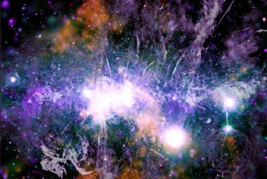 Na ilustracji: panorama centrum Drogi Mlecznej 2.2°x4.2° (~1000x2000 l.św. z odległości ~ 26000 l.św.) w trzech „fałszywych” (mapowanych) kolorach w zakresie rentgenowskim (pomarańczowy, zielony i purpurowy - obserwacje satelity Chandra), i radiowym (liliowy, czyli jasnofioletowy + szary - obserwacje radioteleskopem MeerKat w Południowej Afryce). Źródło X-ray: NASA/CXC/UMass/Q.D. Wang; Radio: NRF/SARAO/MeerKAT