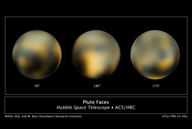 Fot. Zmienność atmosfery Plutona na skutek jego ruchu wokół Słońca. Zdjęcia wykonane w latach 2002-2003 przez Kosmiczny Teleskop Hubble'a. Źródło: NASA 