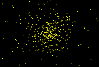 Ultra-słaba galaktyka karłowata powstała w wyniku symulacji ewolucji pływowej galaktyki dyskowej w polu grawitacyjnym Drogi Mlecznej. W obszarze 1 kpc3 obiekt ten zawiera tylko 356 gwiazd. Źródło: How to make an ultra-faint dwarf spheroidal galaxy: tidal stirring of disky dwarfs with shallow dark matter density profiles, E. Łokas et al.