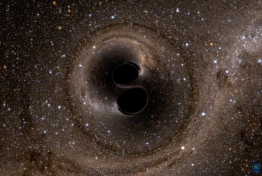 Symulacja komputerowa pokazująca zderzenie się dwóch czarnych dziur, które wytworzyły sygnał fal grawitacyjnych GW150914.