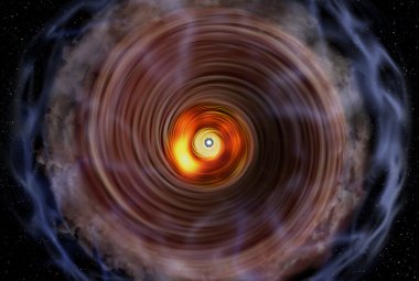 Wizja artystyczna dysku gazowego i powłoki otaczającej masywną protogwiazdę.