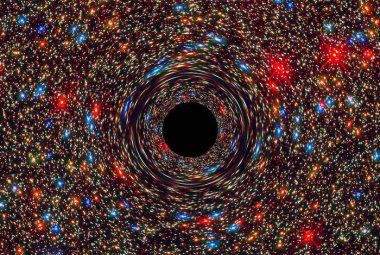 Symulacja przedstawiająca masywną czarną dziurę w centrum galaktyki.