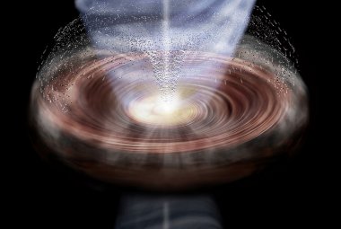 Wizja artystyczna „wodospadu popiołu” na dysk protoplanetarny.