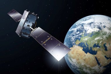 Wizualizacja satelity Galileo ponad Ziemią. Źródło: ESA