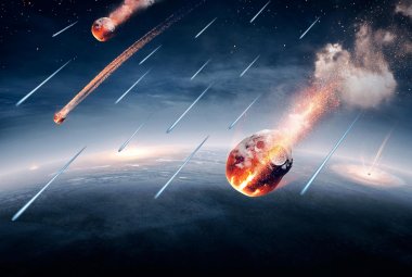 Meteoryty w drodze na Ziemię i przebijają się przez atmosferę. 