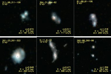Przykład par galaktyk z linią emisyjną.