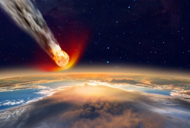 Wizja groźnej planetoidy uderzającej w Ziemię. Źródło: muratart/Shutterstock