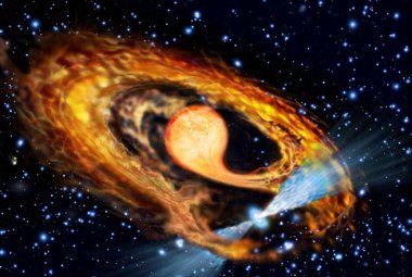 Wizja artystyczna pulsara milisekundowego i jego towarzysza.
