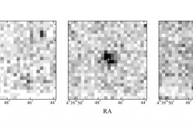 Obraz kwazara J0439+1634, złożony z obrazów uzyskanych przez XMM-Newton na różnych pasmach promieniowania
