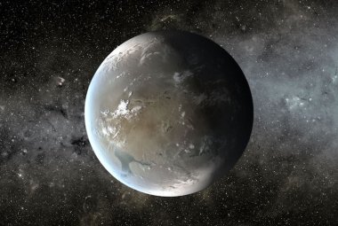 Super-Ziemia Kepler 62f (wizualizacja) – planeta, której rozmiar szacowany jest na około 40% większy niż rozmiar Ziemi. Źródło: NASA/Ames/JPL-Caltech