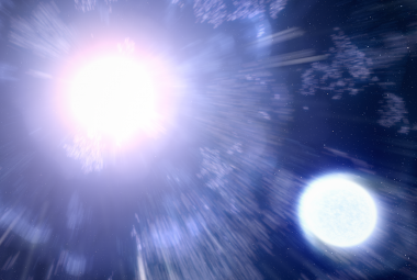 Wizja artystyczna przedstawiająca supernową SN 2013ge i jej gwiazdę towarzyszącą.