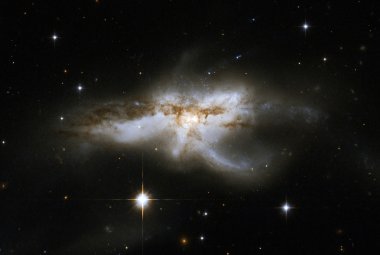 Galaktyka znana jako NGC 6240 jest osobliwą galaktyką w kształcie motyla lub homara, zawierająca dwie mniejsze łączące się czarne dziury.