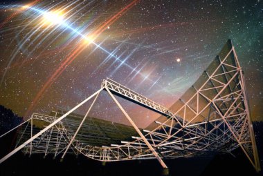 Wizja artystyczna sygnału radiowego z odległej galaktyki, który wydaje się migać z zaskakującą regularnością.