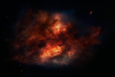 Wizja artystyczna spowitej pyłem galaktyki gwiazdotwórczej.