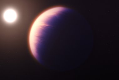 Wizja artystyczna pokazująca, jak mogłaby wyglądać egzoplaneta WASP-39b, na podstawie obecnego zrozumienia planety.