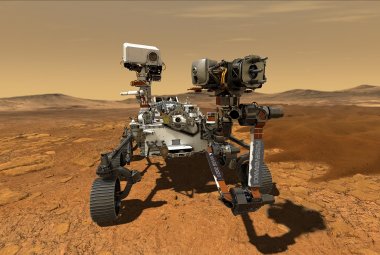 Łazik Perseverance NASA działający na powierzchni Marsa.