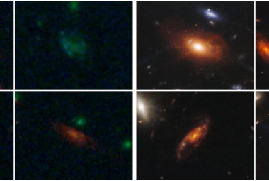 Cztery galaktyki z pola SMACS 0723 widziane przez HST (z lewej) i JWST (po prawej).