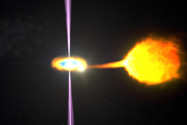 Wizja artystyczna przedstawiająca pulsara typu czarna wdowa, który zaczyna pochłaniać swojego gwiezdnego towarzysza.