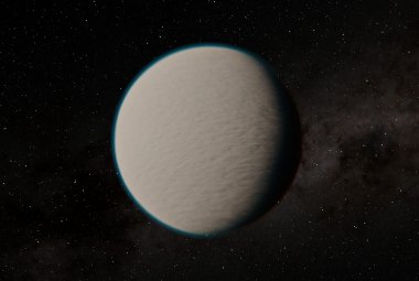 Wizja artystyczna egzoplanety GJ 1214b oddalonej od Ziemi o 40 lat świetlnych.