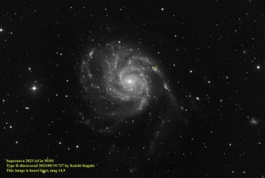 Na zdjęciu: W Utah Remote Desert Observatories uchwycono obraz supernowej w M101 (Galaktyce Wiatraczek) – zaledwie kilka godzin po jej odkryciu 19 maja 2023 roku. Źródło: EarthSky Community Photos | Eliot Herman