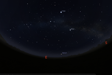 Na ilustracji: Trójkąt letni i wschodzący Saturn, ostatnie dni lipca tego roku, późnym wieczorem w Małopolsce. Źródło: Stellarium