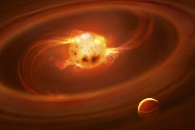 Wizja artystyczna ewolucji gwiazdy i jej egzoplaneta.