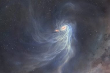 Wizja artystyczna potrójnej protogwiazdy, IRAS 04239+2436.