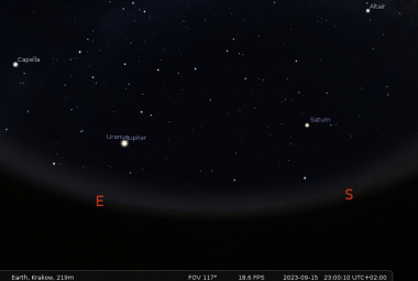 Wrześniowe, południowo-wschodnie niebo nad Krakowem – 15 IX o godzinie 23. Źródło: Stellarium.
