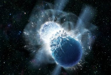 Dwie gwiazdy neutronowe w momencie ich połączenia.