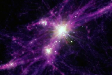 Wizja artystyczna wczesnych galaktyk gwiazdotwórczych.