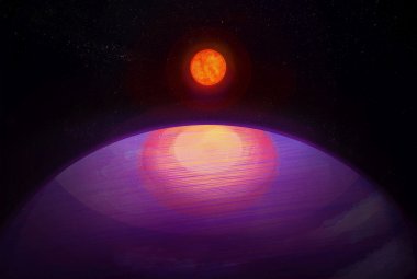 Wizja artystyczna możliwego widoku z planety LHS 3154b w stronę jej małomasywnej gwiazdy macierzystej.