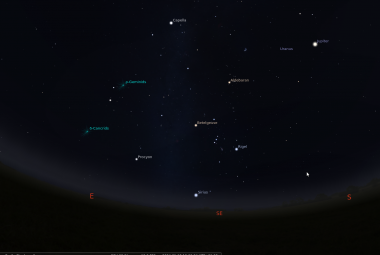 Styczniowe, południowe niebo w połowie miesiąca, o godzinie 19, ponad Małopolską. Widoczny jest m.in. gwiazdozbiór Oriona. (Stellarium.org)