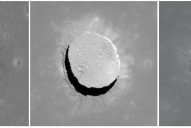 Na zdjęciu: Zawalisko na obszarze Morza Spokoju (Mare Tranquillitatis) uwiecznione pod różnymi kątami przez orbiter księżycowy LRO (Lunar Reconnaissance Orbiter) (NASAGSFCArizona State University)(1)
