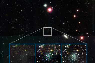 Obraz galaktyki Nube z trzech różnych teleskopów.