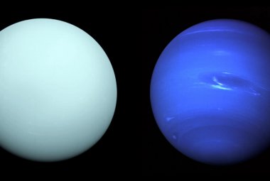 Uran (po lewej) i Neptun w starym odwzorowaniu kolorystycznym
